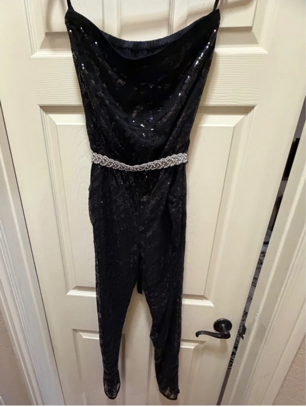 Bebe halter sequined jumpsuit